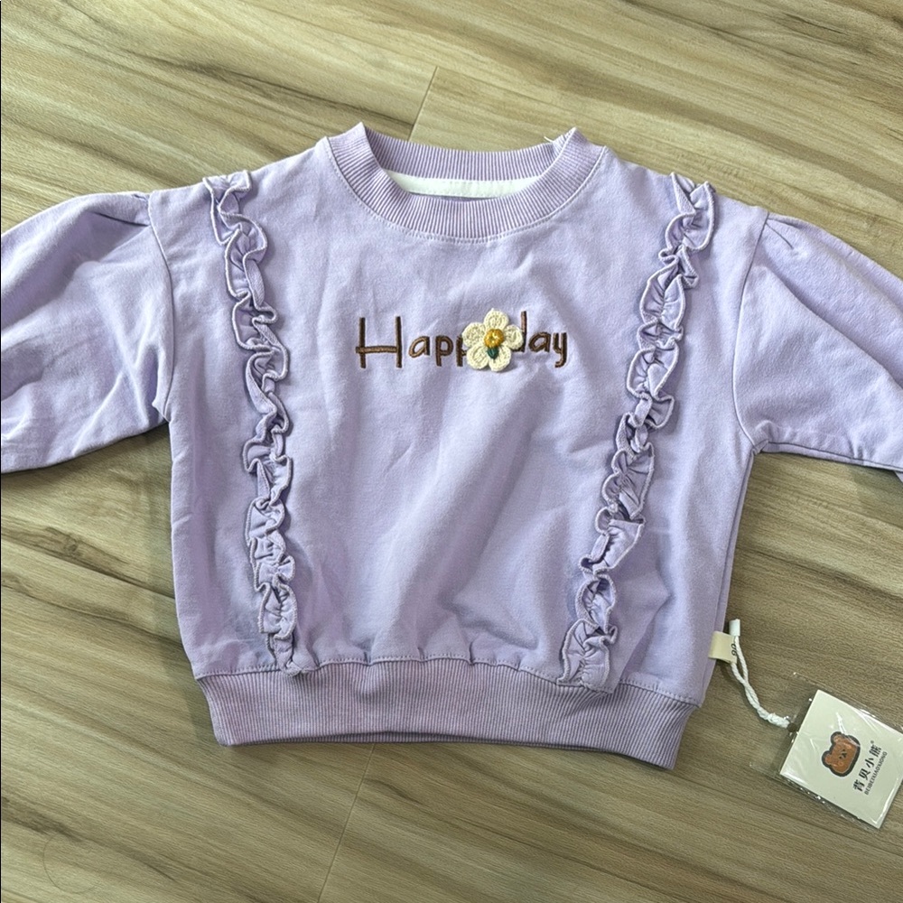 Purple Happy Days Sweatshirt with Ruffled Trim